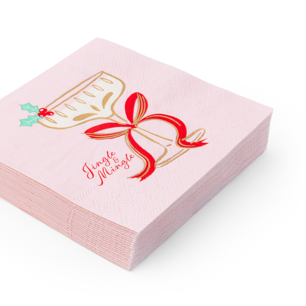 Bonjour Fête - Christmas Cocktail Napkins, Pink Holiday (Set of 20)