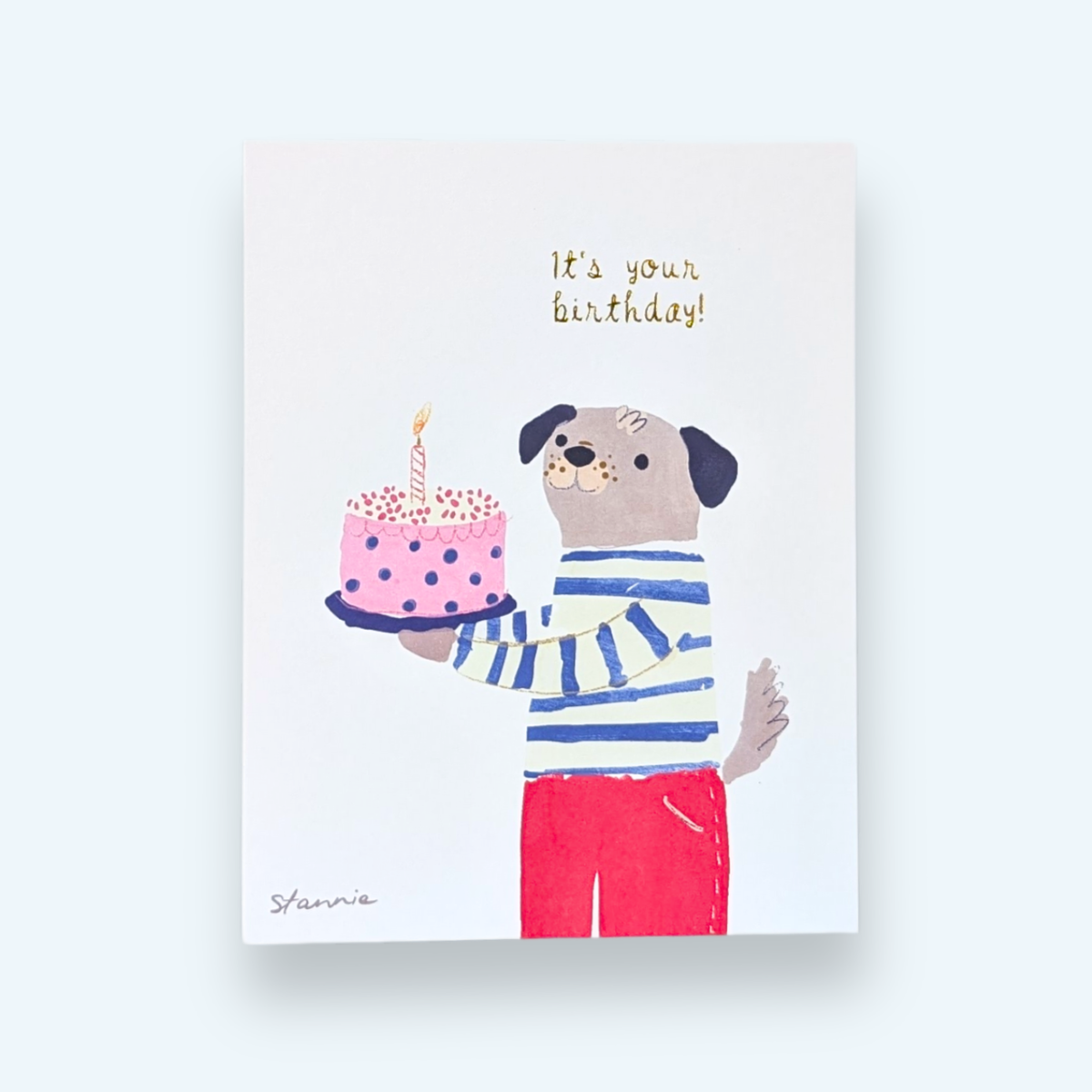 Stannie & Lloyd - Happy Birthday Card - French Breton Stripe Pup