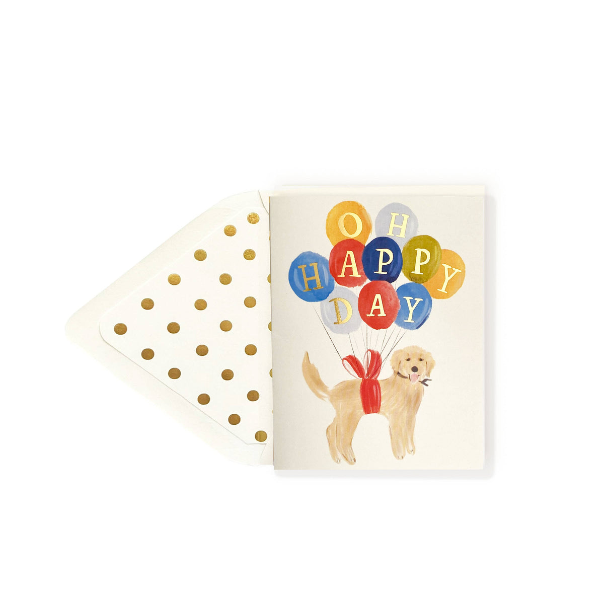 The First Snow - Happy Birthday Golden Retriever Dog with Balloons