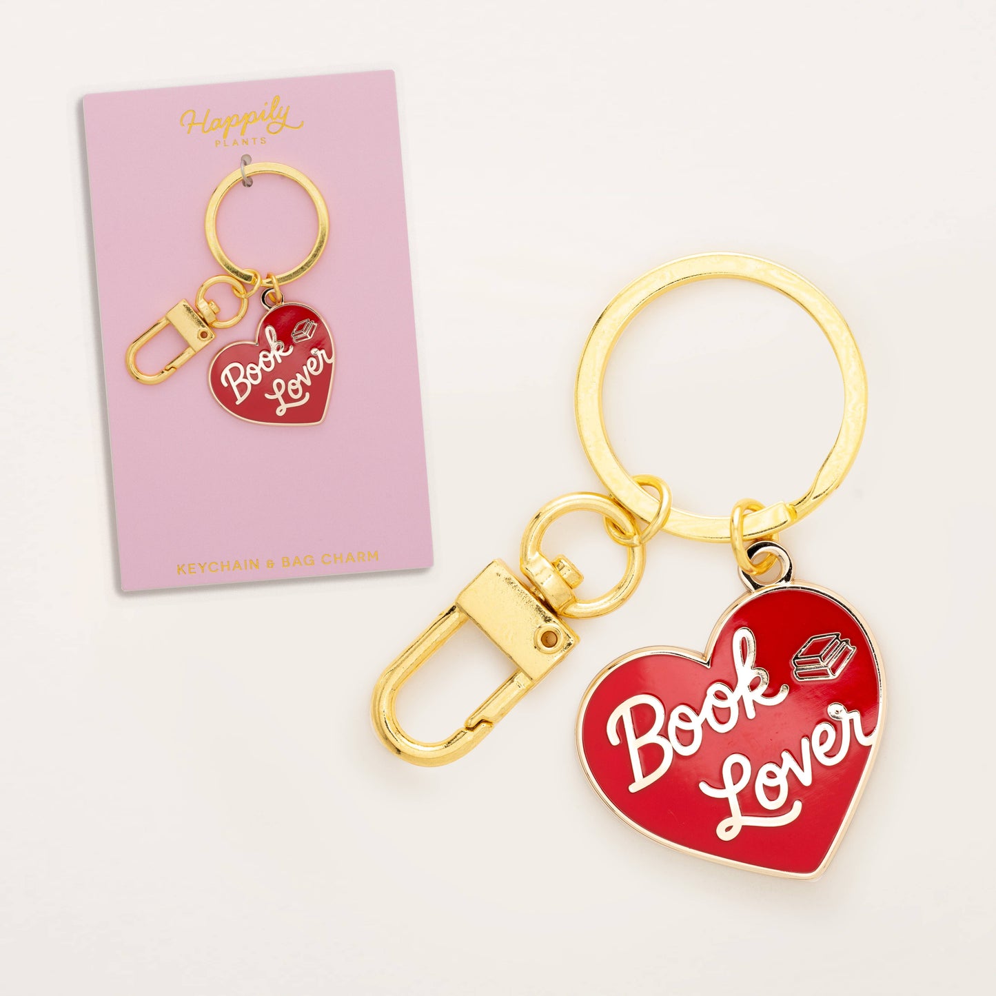 Happily Plants - Book Lover Heart Bag Charm | Book Keychain | Literary Gifts