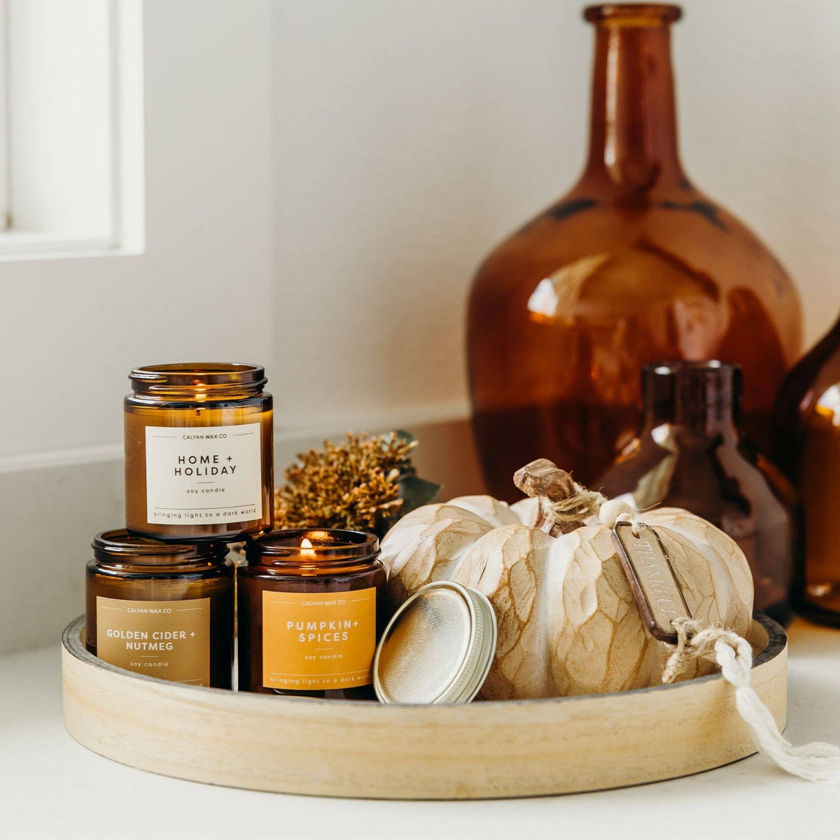 Calyan Wax Co. - Soy Candle | Home + Holiday | 3.1oz Mini Amber Jar