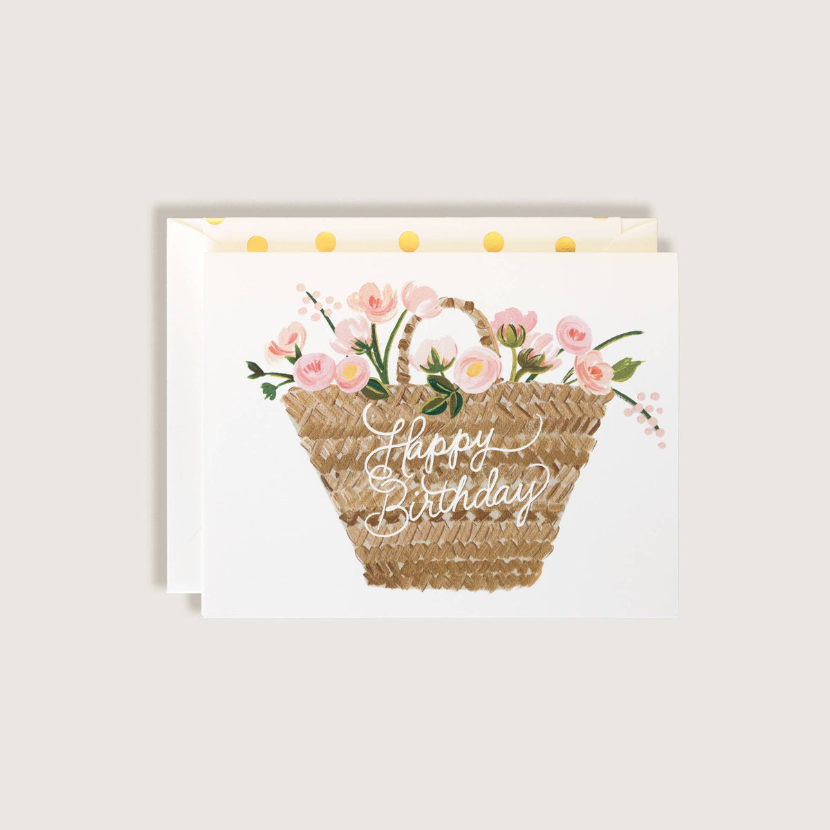 The First Snow - Happy Birthday Tote Basket with Flowers Greeting Card