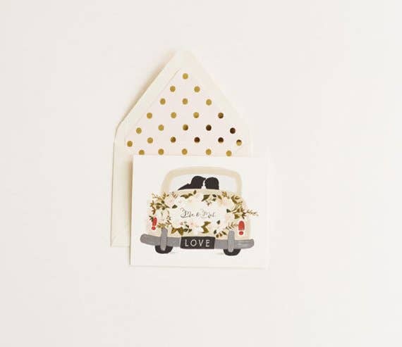 The First Snow - Mr & Mrs Vintage Getaway Car Wedding Greeting Card