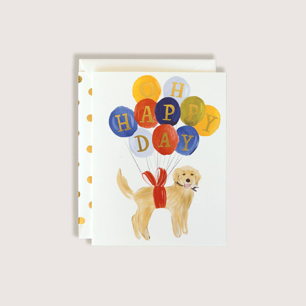 The First Snow - Happy Birthday Golden Retriever Dog with Balloons