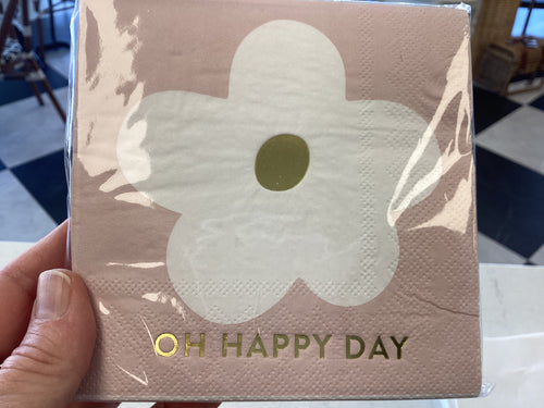 Napkin - “Oh Happy Day” - White Flower on Pink