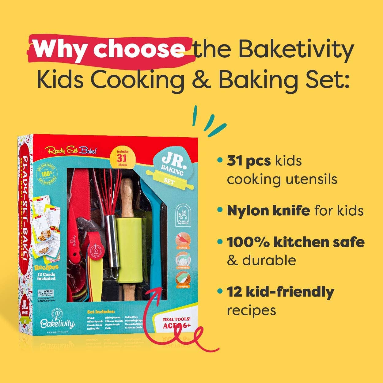 Baketivity Corp - Kids Cooking Set, 31-Pc Childrens Kitchen Tools