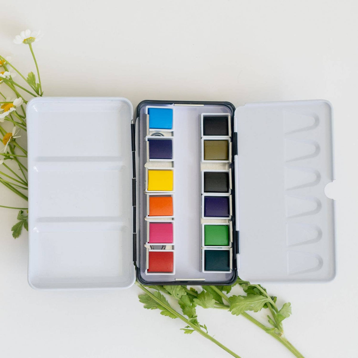 bailey rae studio - 12 color mini-travel watercolor paint palette