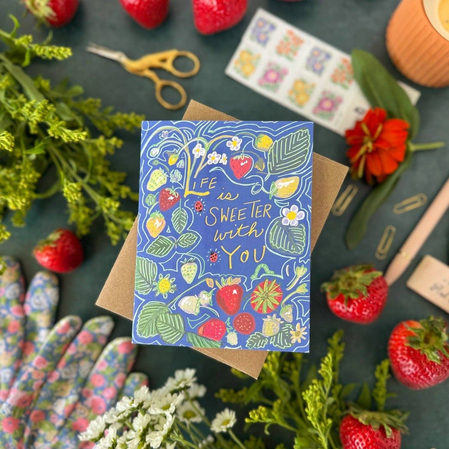 Tiny and Snail - Life Is Sweeter With You (Strawberries and Ladybugs) — Valentine's Day, Love, Friendship, Birthday, Thank you Card