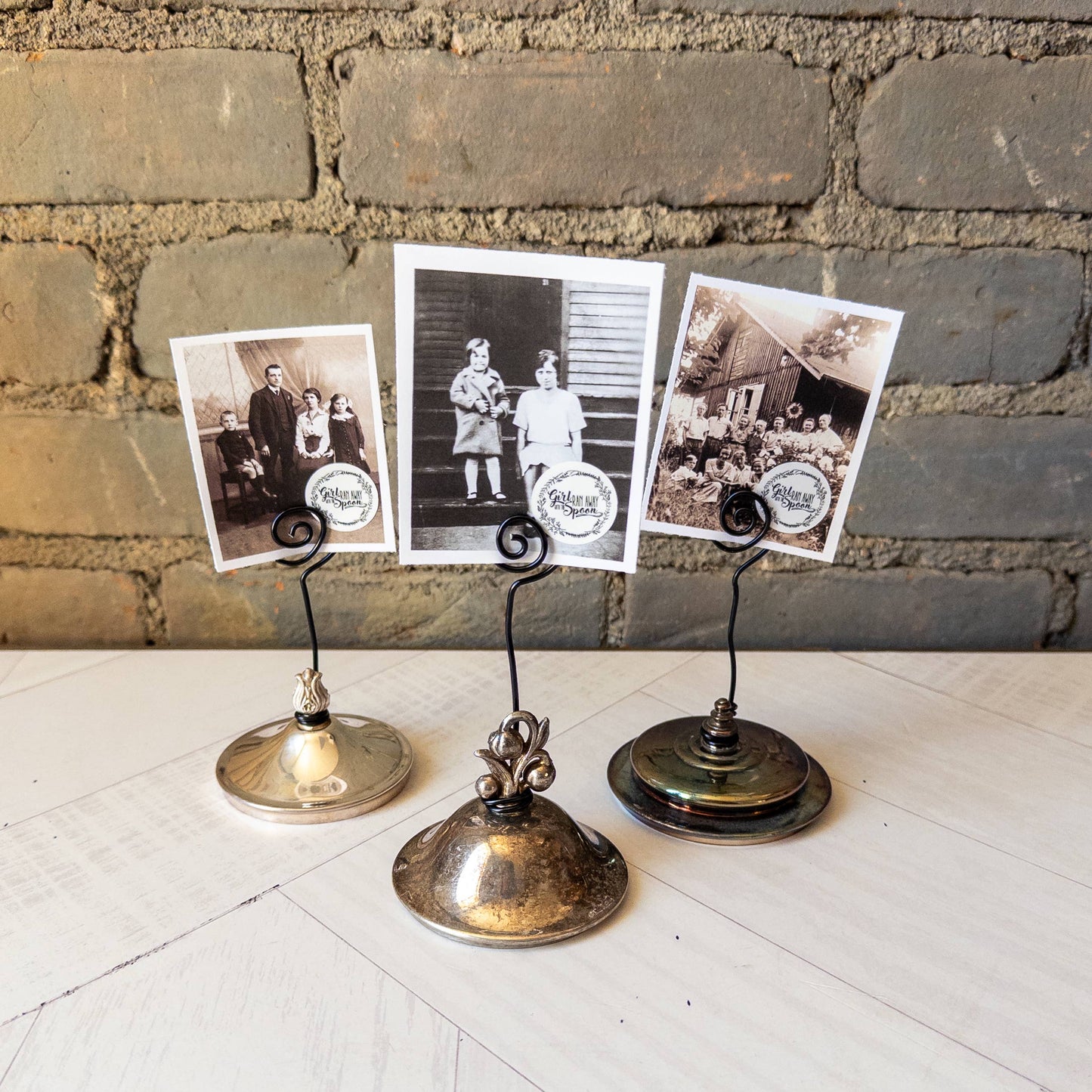 Vintage Sugar Bowl Lid Photo Stand - Girl Ran Away With the Spoon