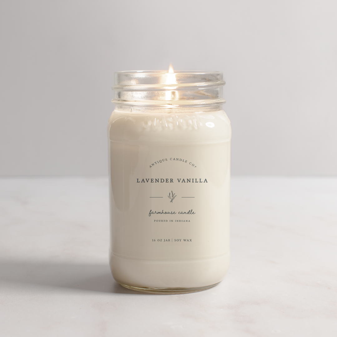 Lavender Vanilla Mason Jar Candle - Antique Candle Co - 16oz