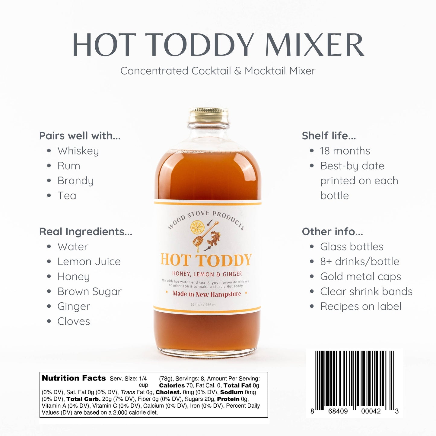 Wood Stove Kitchen - Hot Toddy Cocktail Mixer and Mocktail Mixer, 16 fl oz