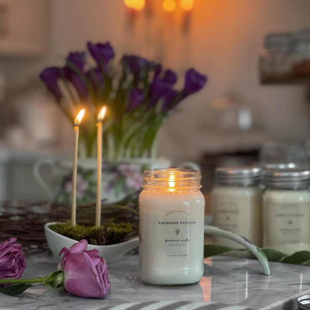 Lavender Vanilla Mason Jar Candle - Antique Candle Co - 16oz