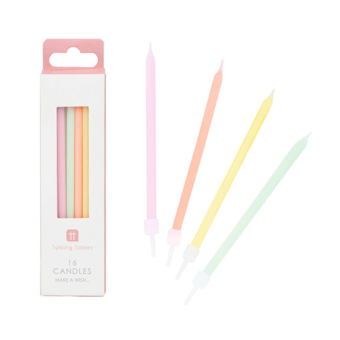 Talking Tables USA - Home, Birthday, Games & Seasonal Decor - Tall Pastel Birthday Candles - 16 Pack | Cake Candles |