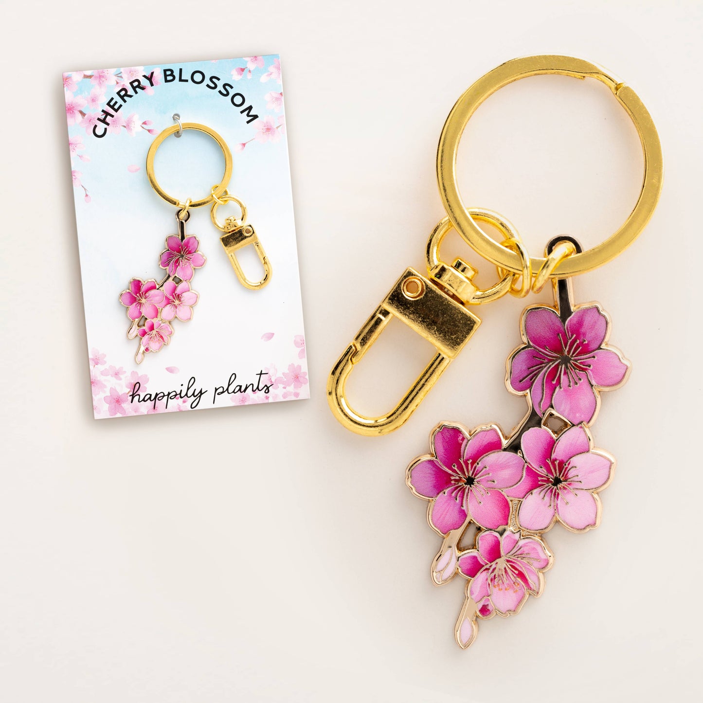 Happily Plants - Japanese Cherry Blossom Keychain & Bag Charm, Floral Gift