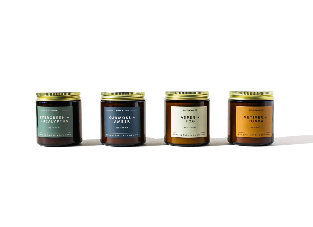 Calyan Wax Co. - Soy Candle | Evergreen + Eucalyptus | 3.1oz Mini Amber Jar