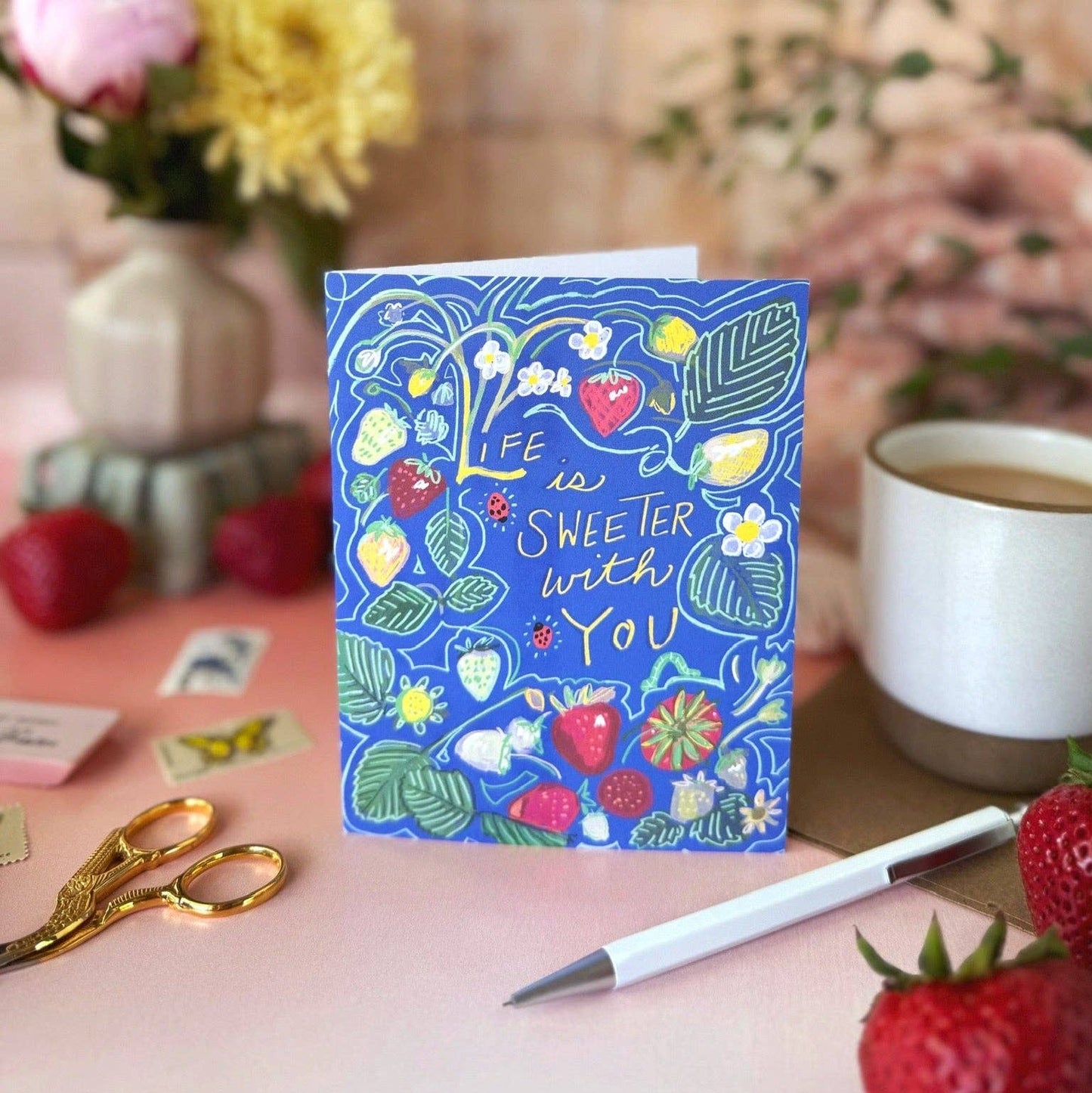 Tiny and Snail - Life Is Sweeter With You (Strawberries and Ladybugs) — Valentine's Day, Love, Friendship, Birthday, Thank you Card
