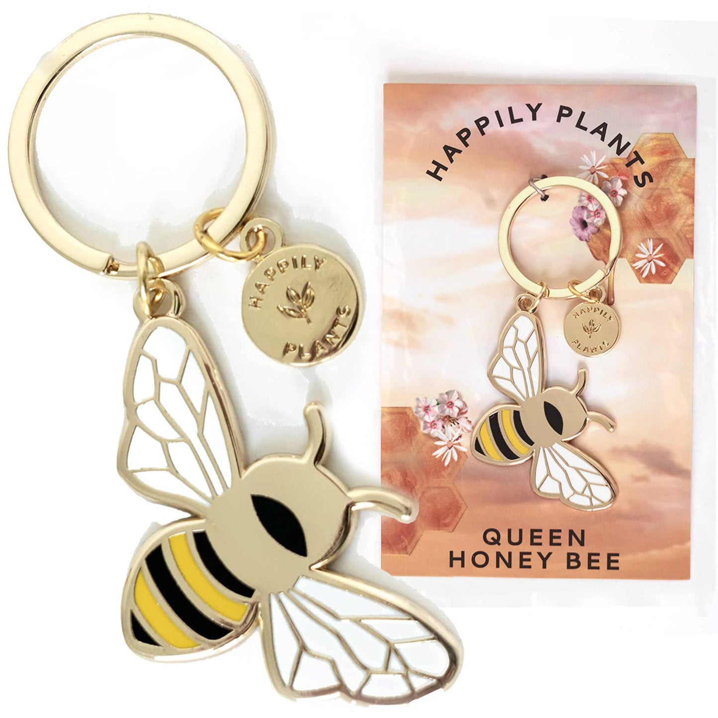 Happily Plants - Queen Honey Bee Keychain Bag Charm, Garden Bee Gifts