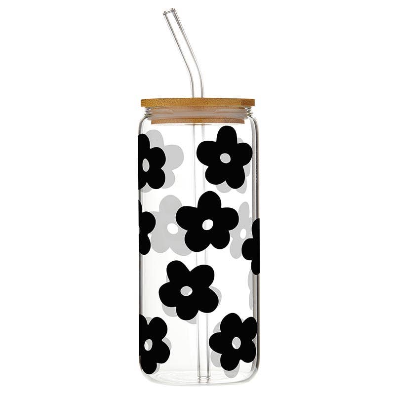 Glass Tumbler - Black Flowers