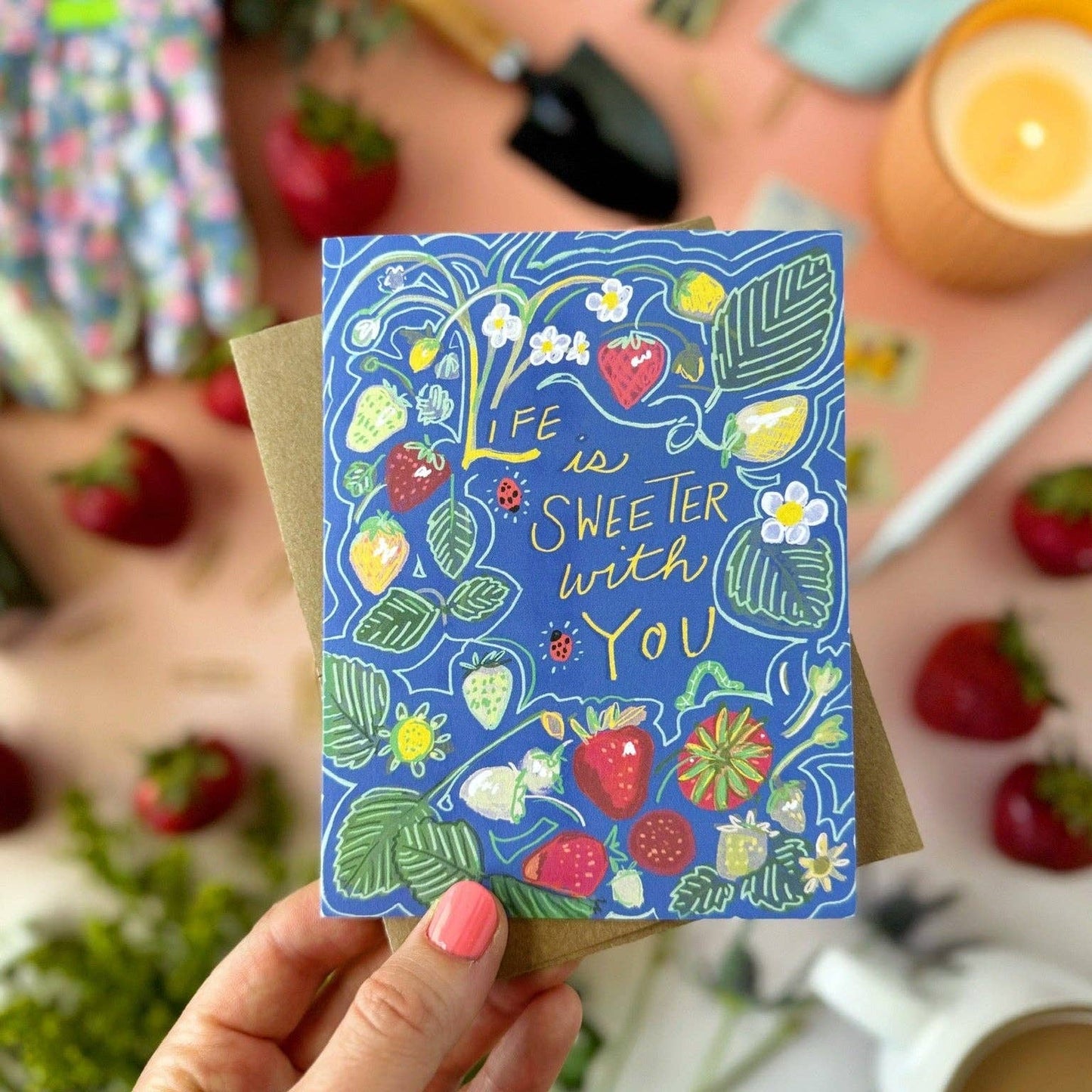 Tiny and Snail - Life Is Sweeter With You (Strawberries and Ladybugs) — Valentine's Day, Love, Friendship, Birthday, Thank you Card