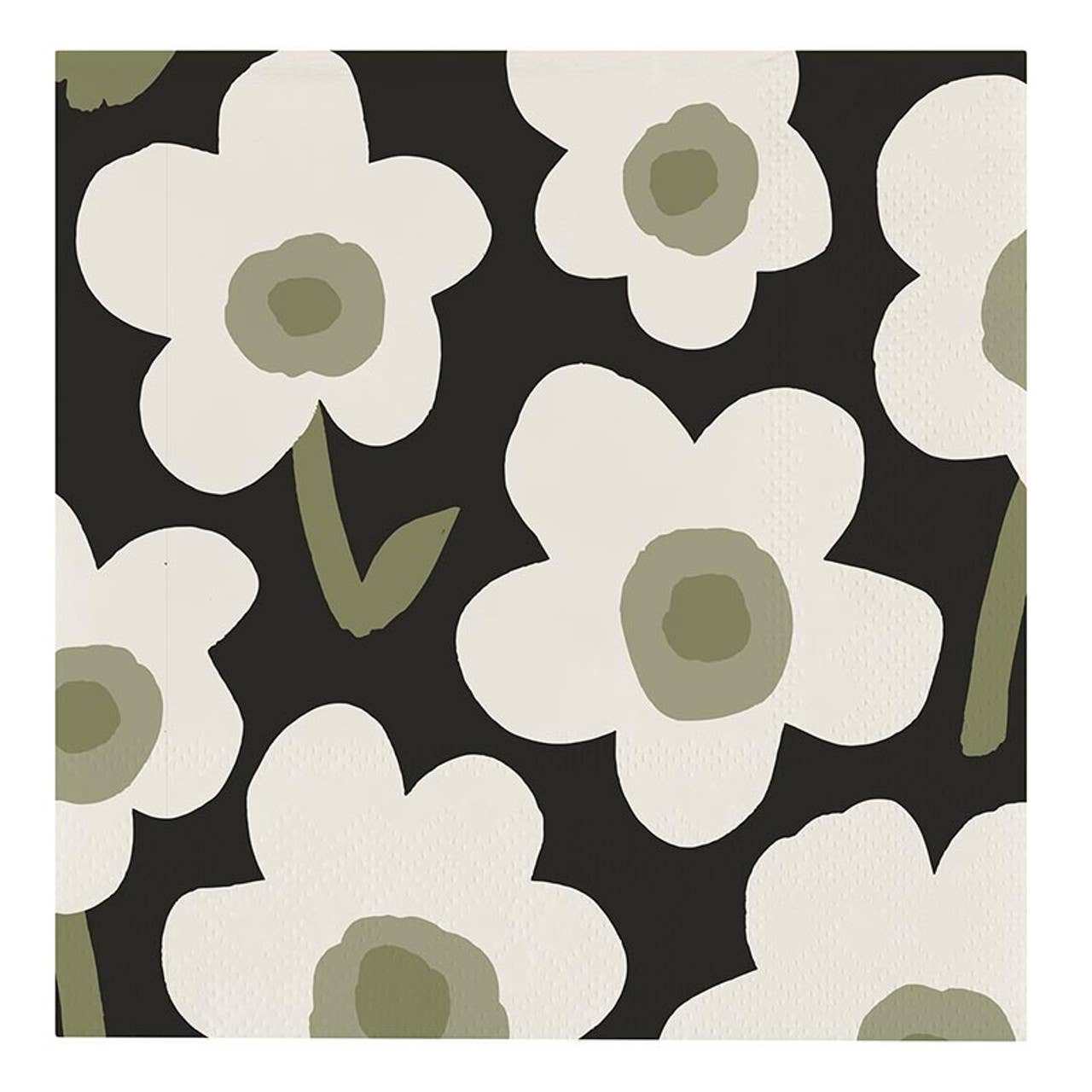Napkin - White Flowers on Black