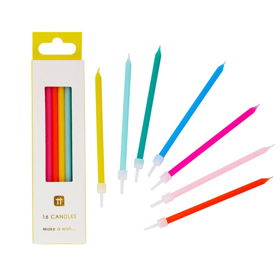 Talking Tables USA - Home, Birthday, Games & Seasonal Decor - Rainbow Birthday Candles - 16 Pack | Cake Candle |
