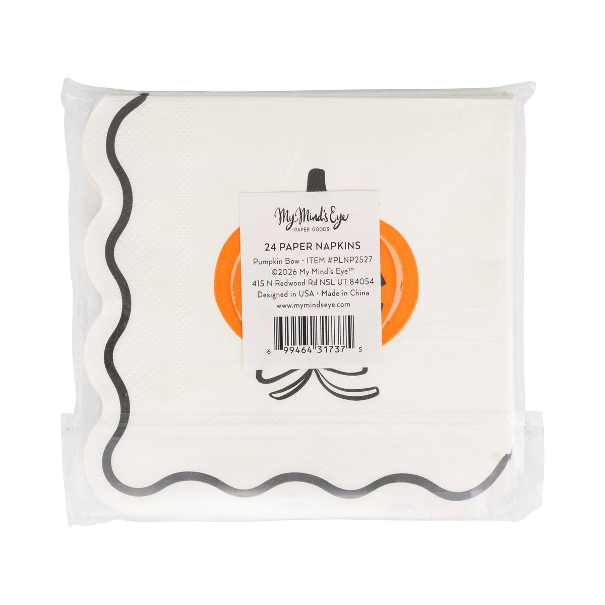 My Mind’s Eye - PLNP2527 - Pumpkin Bow Cocktail Napkin 24 ct