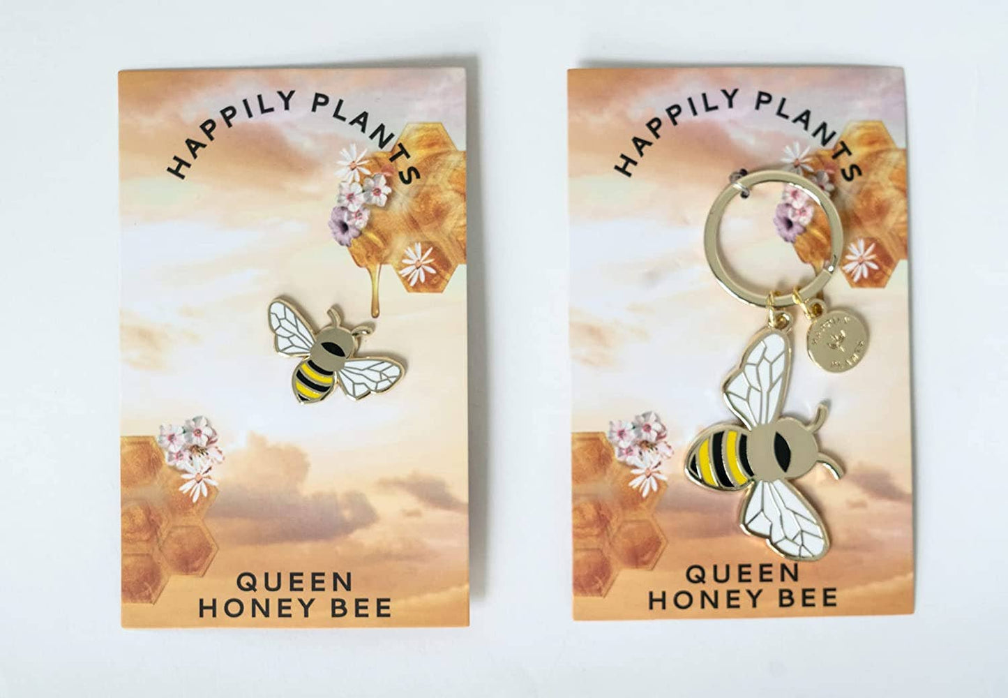 Happily Plants - Queen Honey Bee Keychain Bag Charm, Garden Bee Gifts