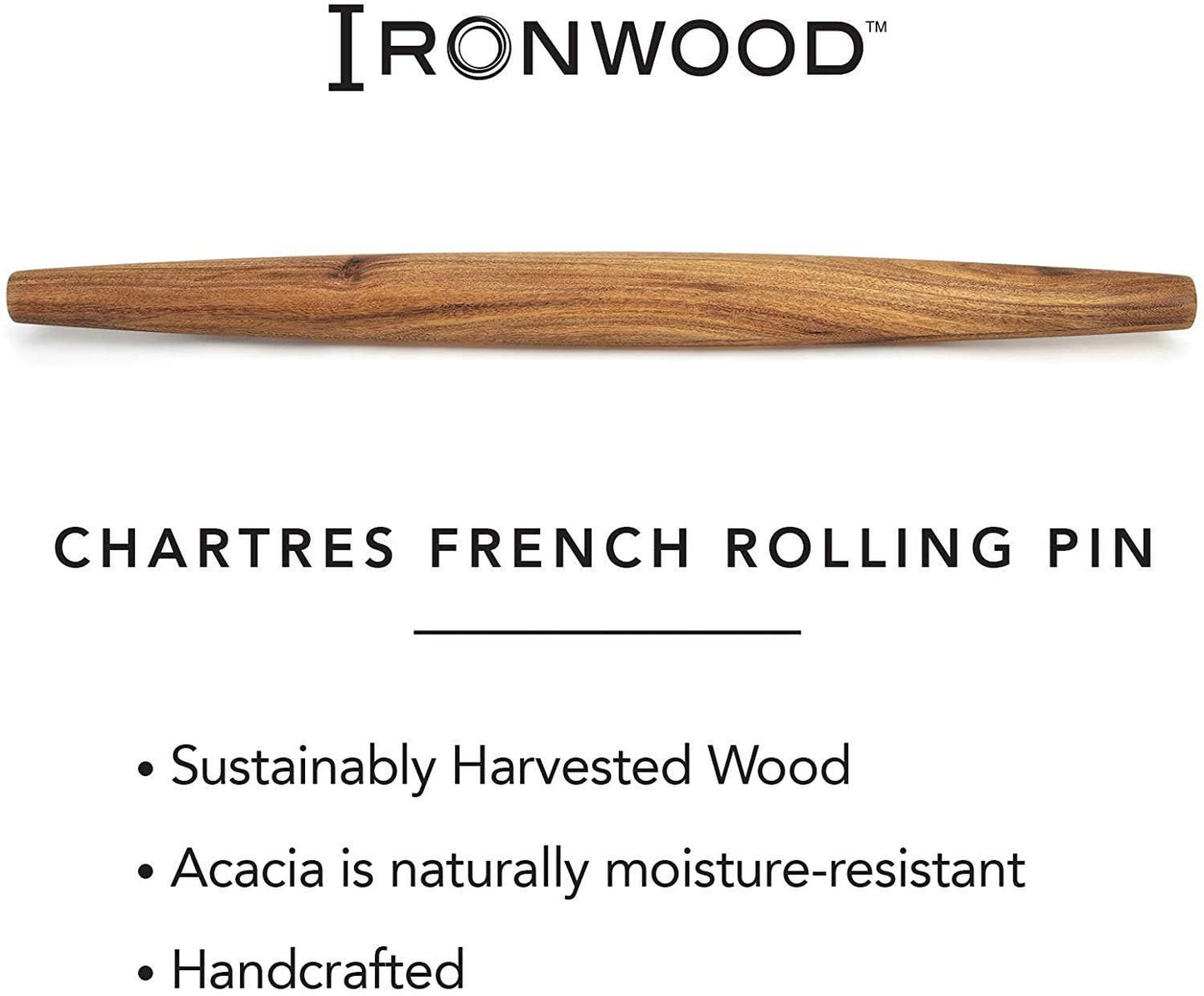 Rolling Pin - French - Acacia - 20" - Ironwood - Fox Run Brands