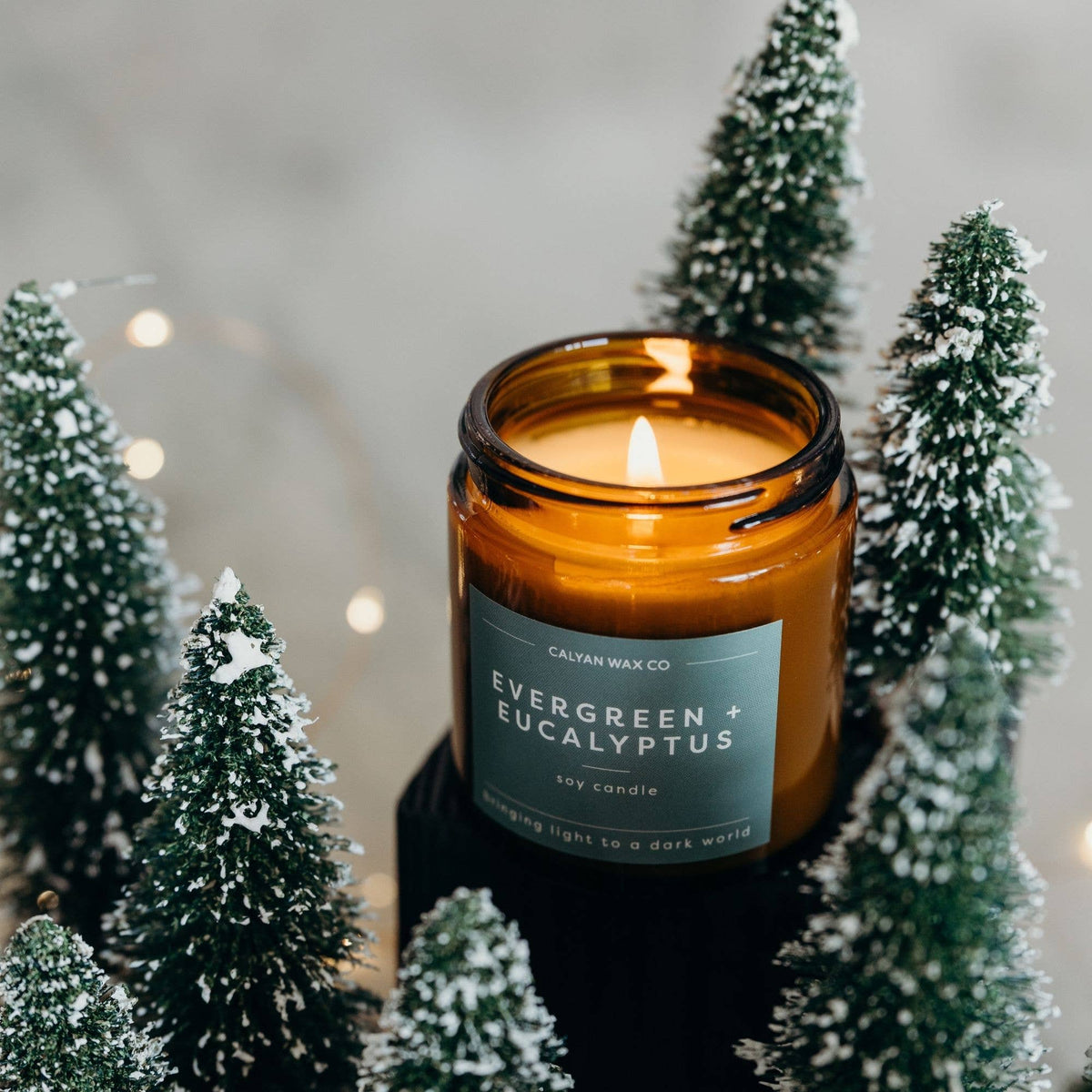 Calyan Wax Co. - Soy Candle | Evergreen + Eucalyptus | 3.1oz Mini Amber Jar