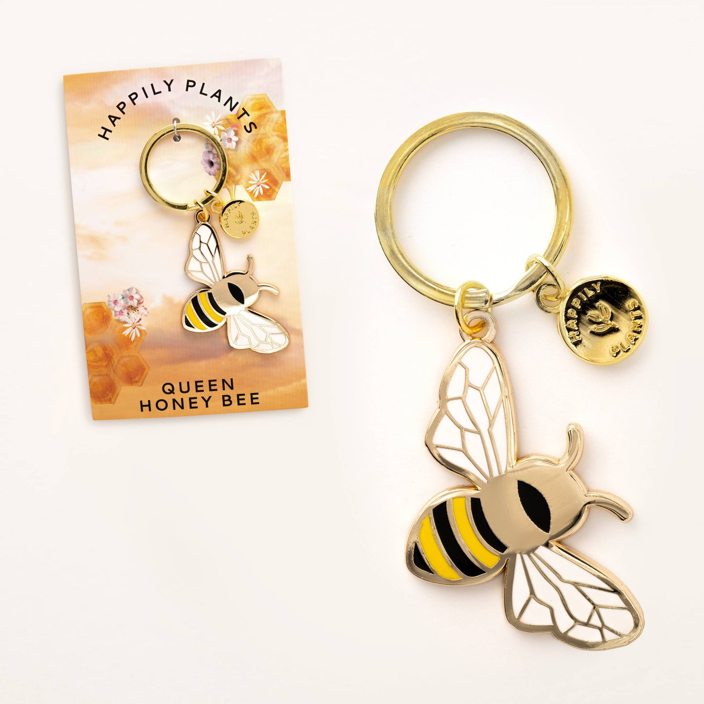 Happily Plants - Queen Honey Bee Keychain Bag Charm, Garden Bee Gifts