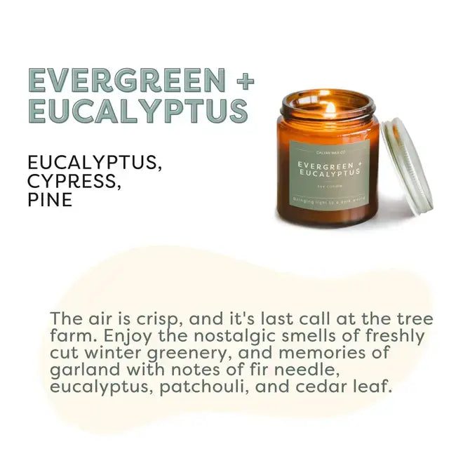 Calyan Wax Co. - Soy Candle | Evergreen + Eucalyptus | 3.1oz Mini Amber Jar