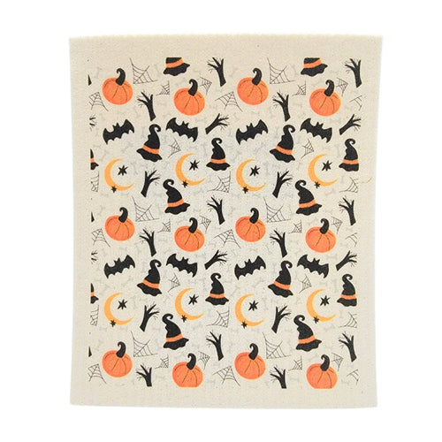 Swedish Dishcloth - Witch hat, pumpkin, bat - Driftless Studio