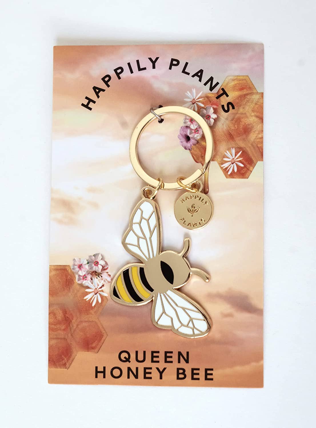 Happily Plants - Queen Honey Bee Keychain Bag Charm, Garden Bee Gifts
